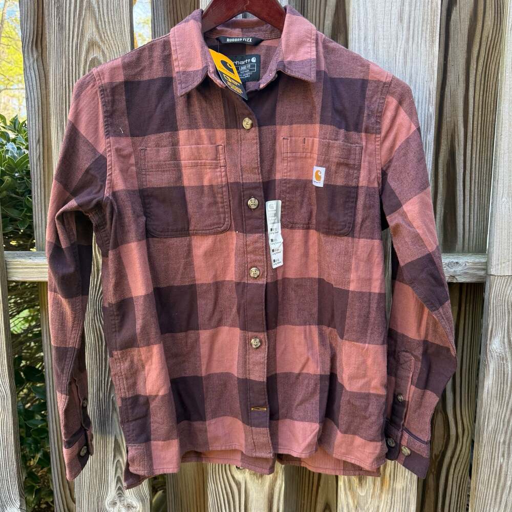 Carhartt Women's Rugged Flex Loose Fit Gorpcore Flannel Long-Sleeve Plaid M